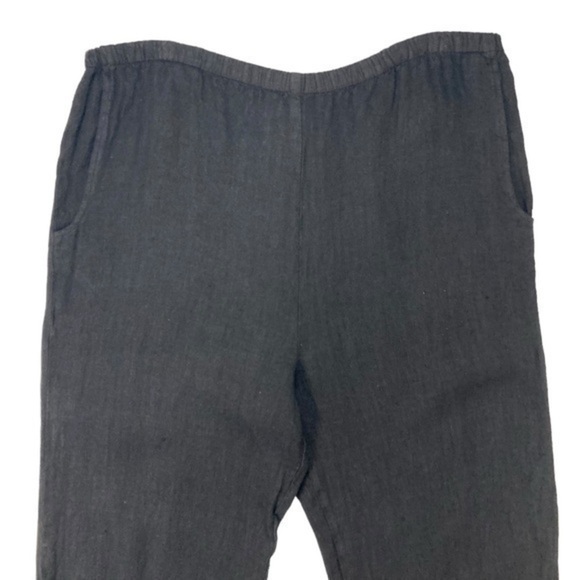 Dear Friends Linen Pants Womens Size M Black Cropped Cargo Pearl Buttons Trouser - Picture 2 of 15